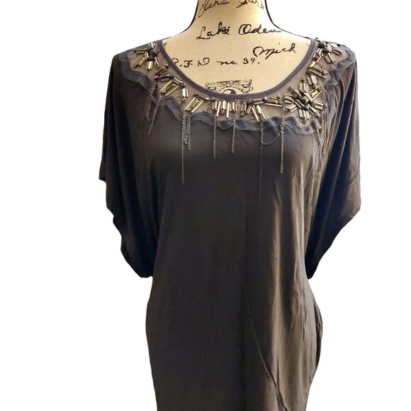 Richmond Gray Beaded Top w/Back Waist Tie Sz 44 NWT - Picture 1 of 13